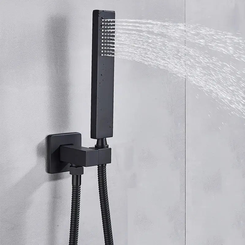 Modern black square shower faucet set bathroom led rainfall head
