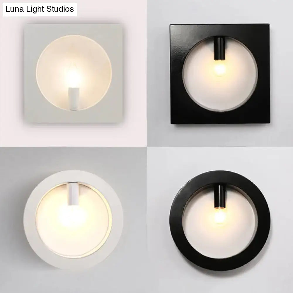 DecorBites™ Contemporary Metal Wall Sconce Lamp with Squared/Rounded Shade - 1-Light Bathroom Lighting in Black/White