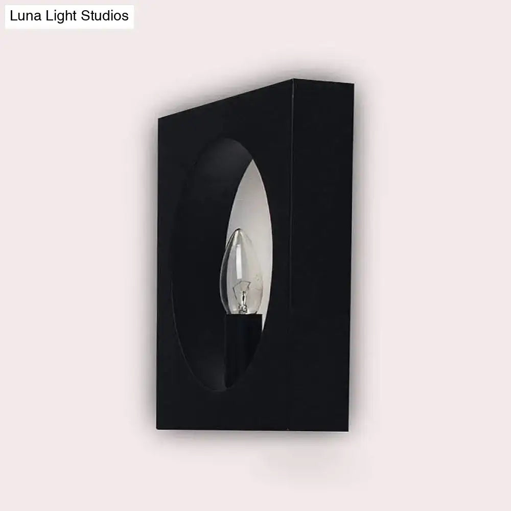 DecorBites™ Contemporary Metal Wall Sconce Lamp with Squared/Rounded Shade - 1-Light Bathroom Lighting in Black/White