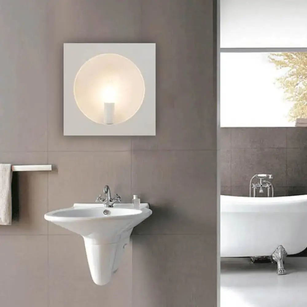DecorBites™ Contemporary Metal Wall Sconce Lamp with Squared/Rounded Shade - 1-Light Bathroom Lighting in Black/White