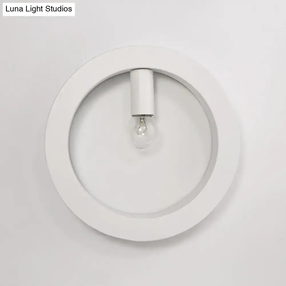 DecorBites™ Contemporary Metal Wall Sconce Lamp with Squared/Rounded Shade - 1-Light Bathroom Lighting in Black/White