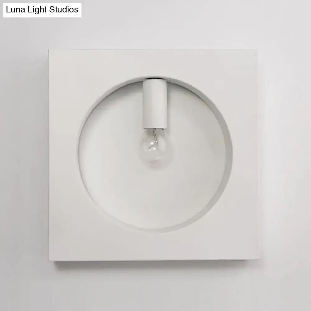 DecorBites™ Contemporary Metal Wall Sconce Lamp with Squared/Rounded Shade - 1-Light Bathroom Lighting in Black/White