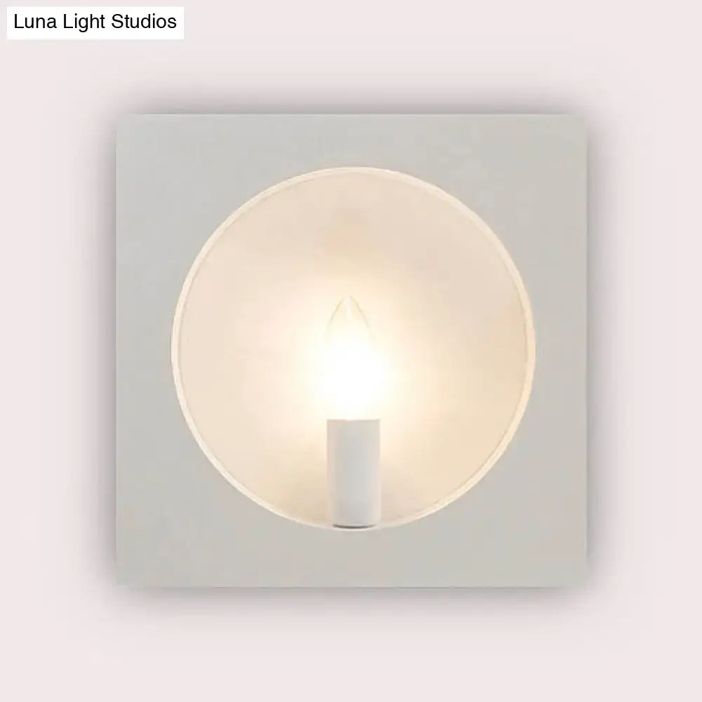 DecorBites™ Contemporary Metal Wall Sconce Lamp with Squared/Rounded Shade - 1-Light Bathroom Lighting in Black/White
