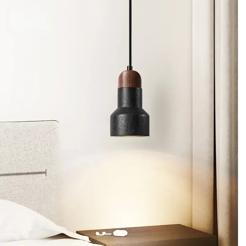 Modern black stone led pendant light kitchen wood top decor