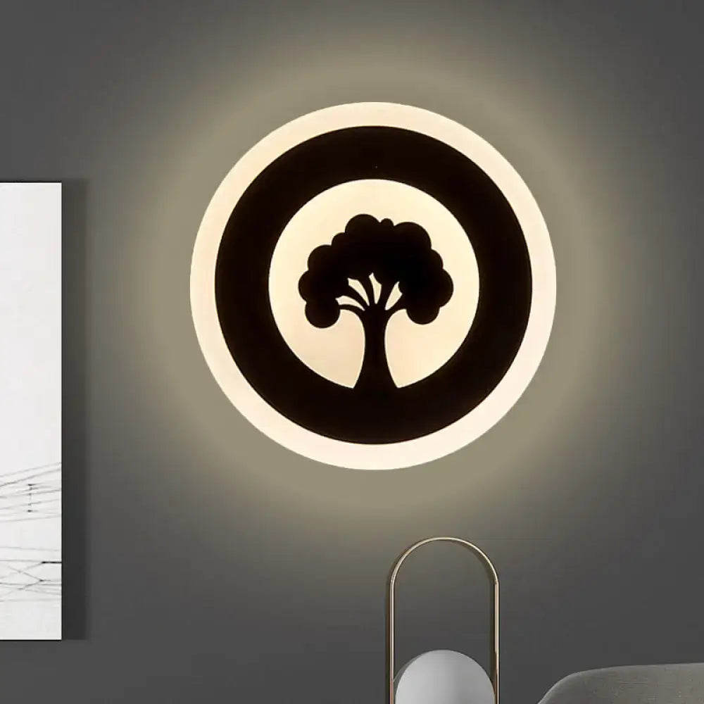 Modern black tree pattern led flush wall sconce bedroom light