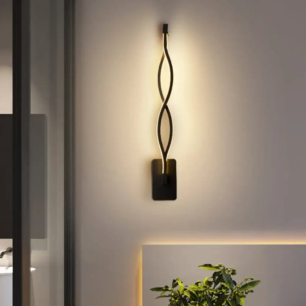 Modern black twisted led stairway sconce warm white light bedroom