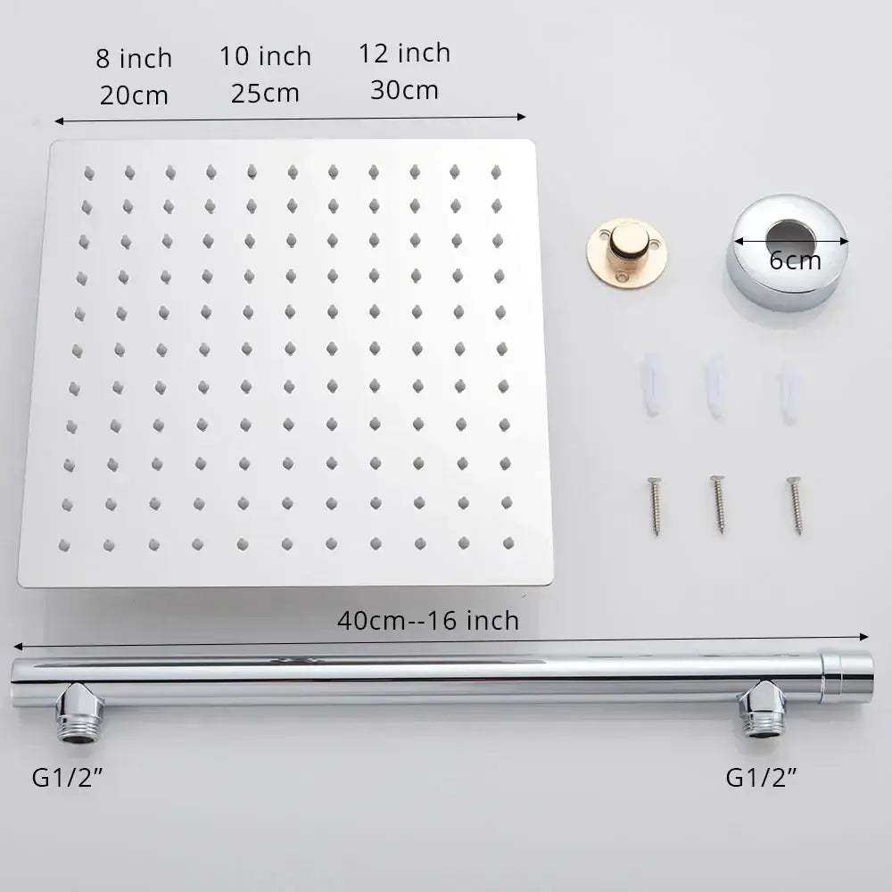 Modern black ultrathin rainfall shower head set with hose for bathroom