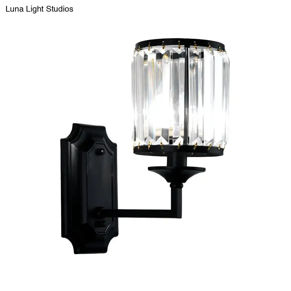 Modern black wall lamp with clear crystal prism for corridor