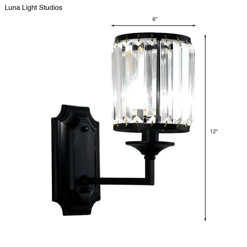 Modern black wall lamp with clear crystal prism for corridor