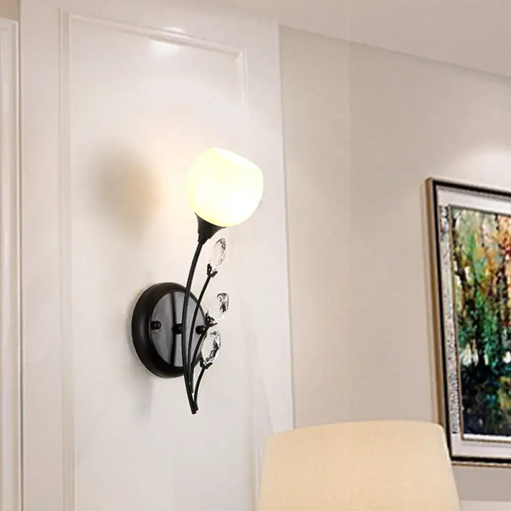 Modern black wall sconce light with frosted glass – living room lamp