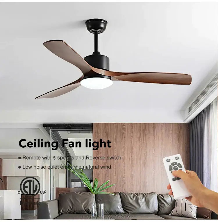 Modern black walnut ceiling fan with led light and remote control bedroom