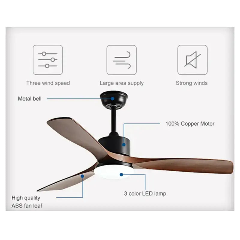 Modern black walnut ceiling fan with led light and remote control bedroom