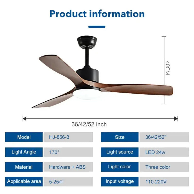 Modern black walnut ceiling fan with led light and remote control bedroom