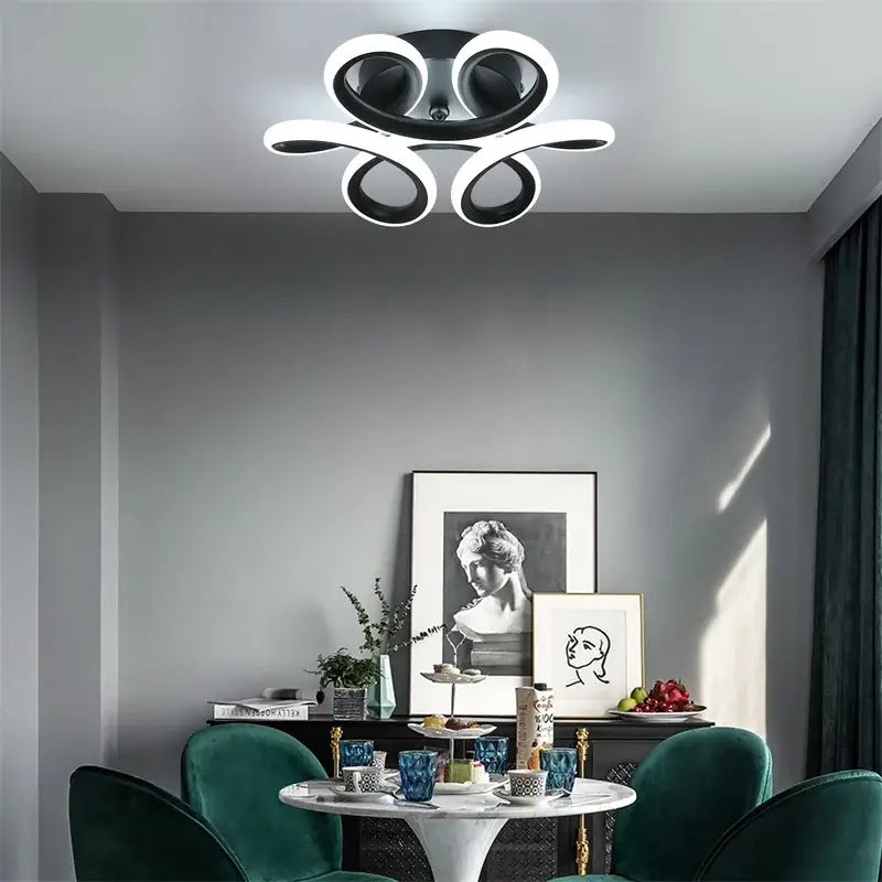 Modern black & white acrylic led ceiling light bedroom swirl design