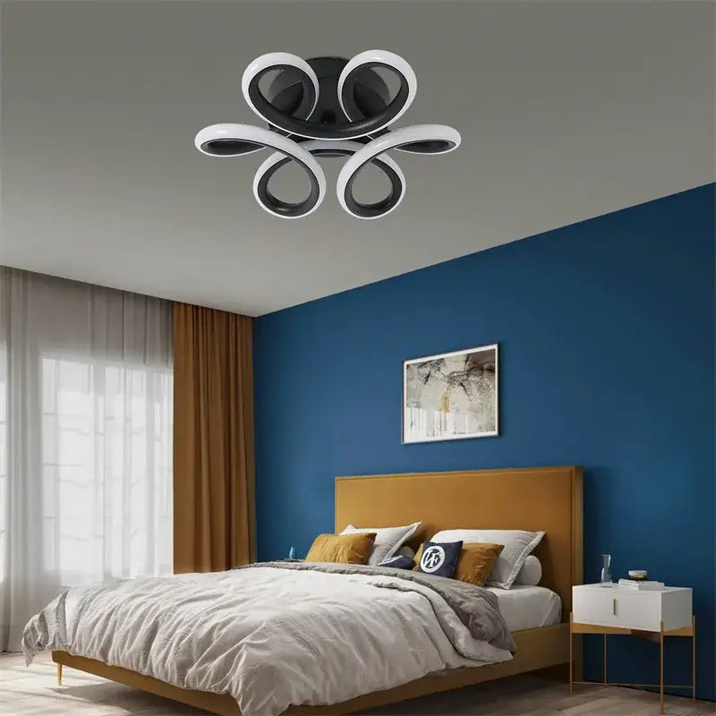 Modern black & white acrylic led ceiling light bedroom swirl design