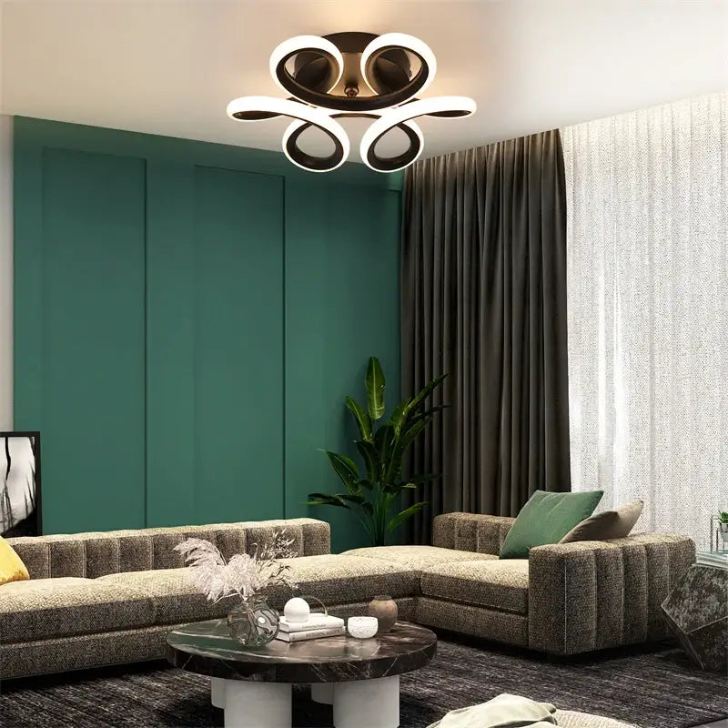 Modern black & white acrylic led ceiling light bedroom swirl design