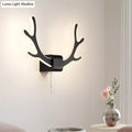 Modern black & white antler wall sconce bedroom pull chain light