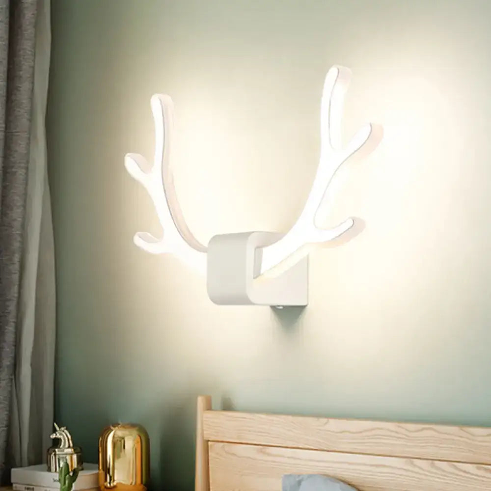 Modern black & white antler wall sconce bedroom pull chain light