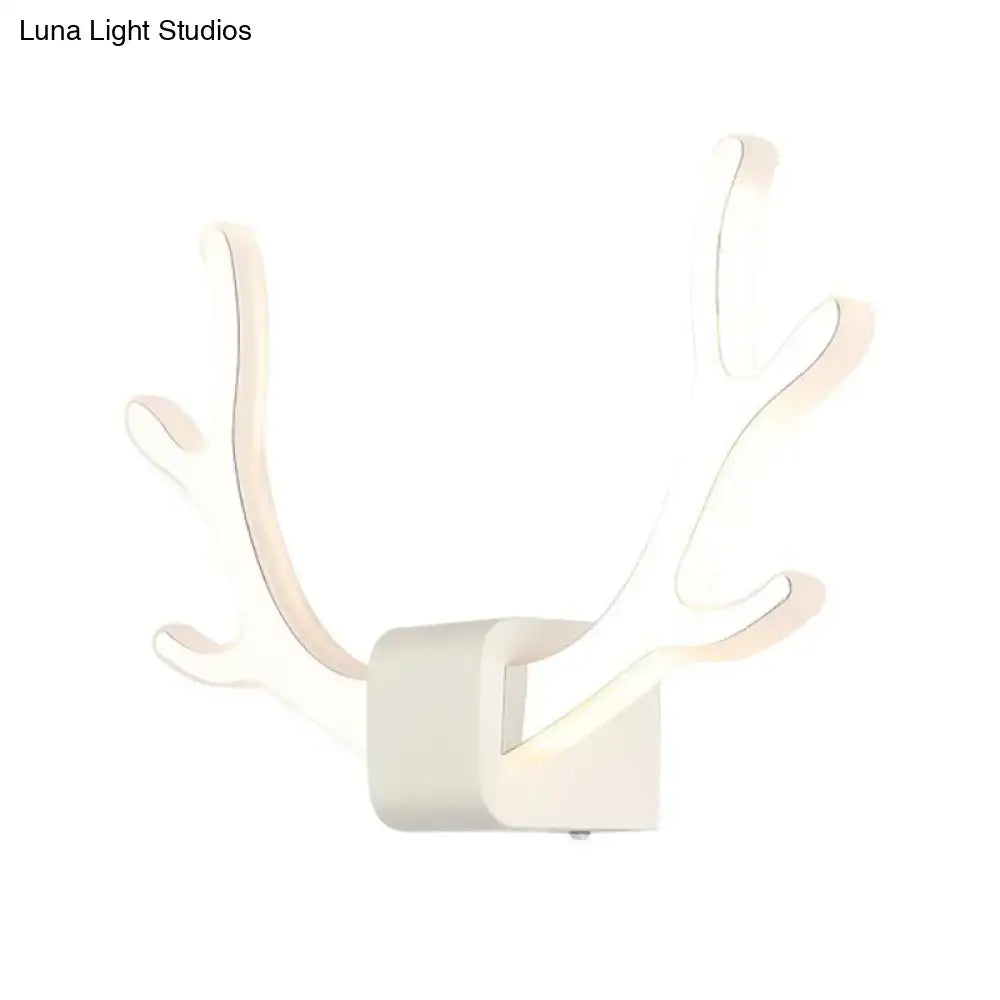 Modern black & white antler wall sconce bedroom pull chain light