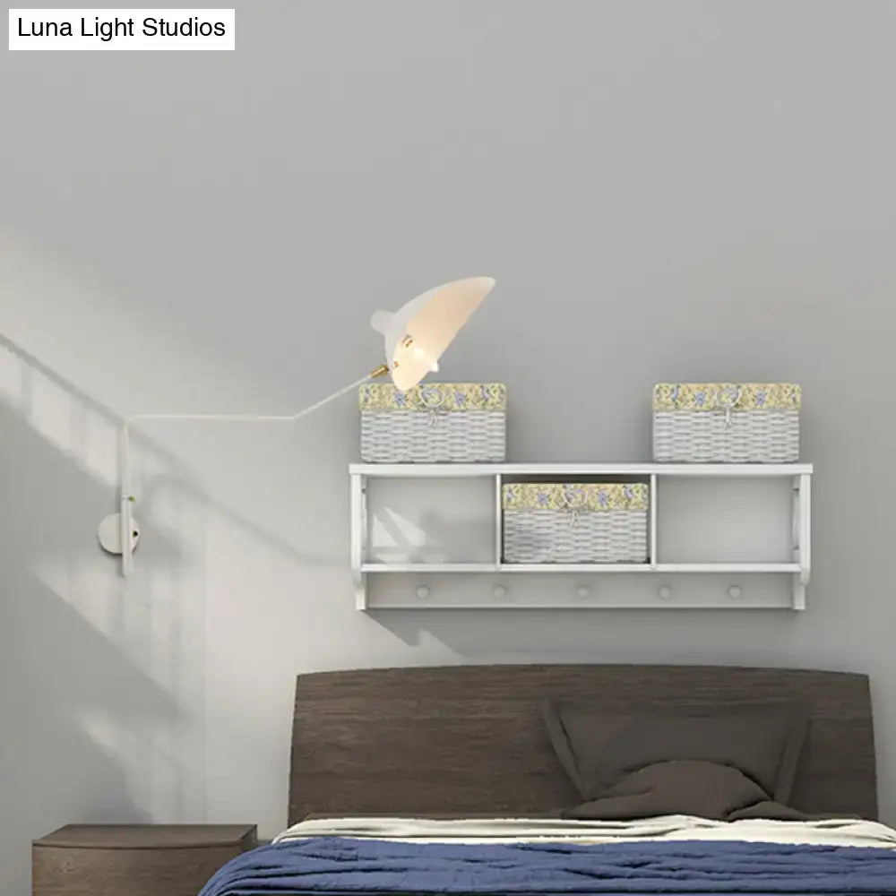 DecorBites™ Modern 1/2-Light Wall Sconce with Curved Arm & Metallic Shade - Black/White Wall Mounted Lamp for Living Room