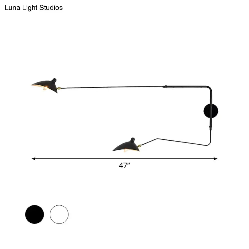 DecorBites™ Modern 1/2-Light Wall Sconce with Curved Arm & Metallic Shade - Black/White Wall Mounted Lamp for Living Room