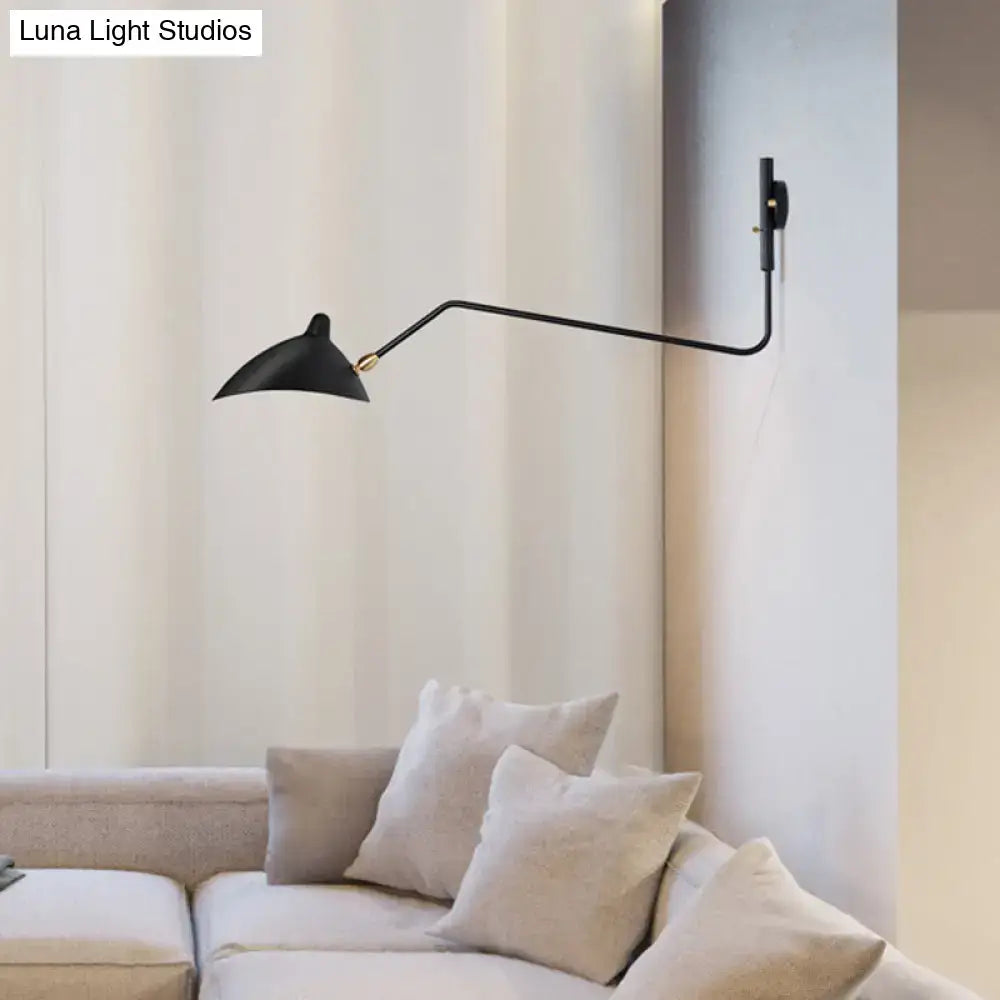DecorBites™ Modern 1/2-Light Wall Sconce with Curved Arm & Metallic Shade - Black/White Wall Mounted Lamp for Living Room