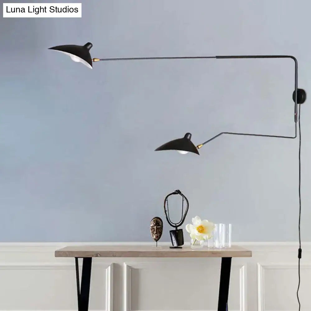 DecorBites™ Modern 1/2-Light Wall Sconce with Curved Arm & Metallic Shade - Black/White Wall Mounted Lamp for Living Room