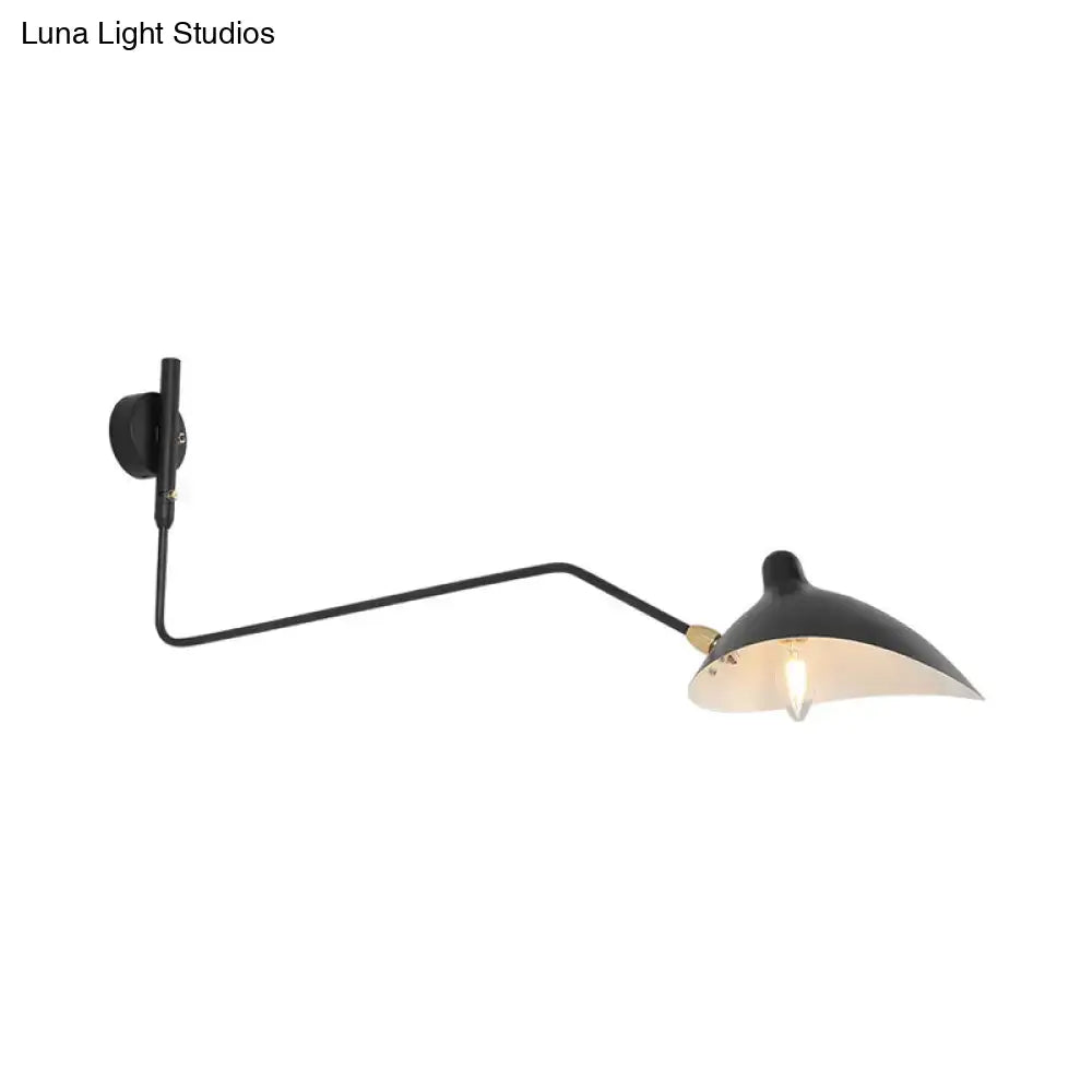 DecorBites™ Modern 1/2-Light Wall Sconce with Curved Arm & Metallic Shade - Black/White Wall Mounted Lamp for Living Room