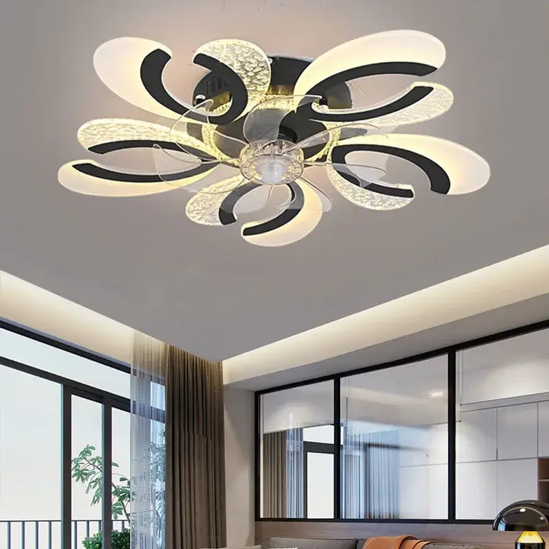 Modern black & white floral ceiling fan light – living room led