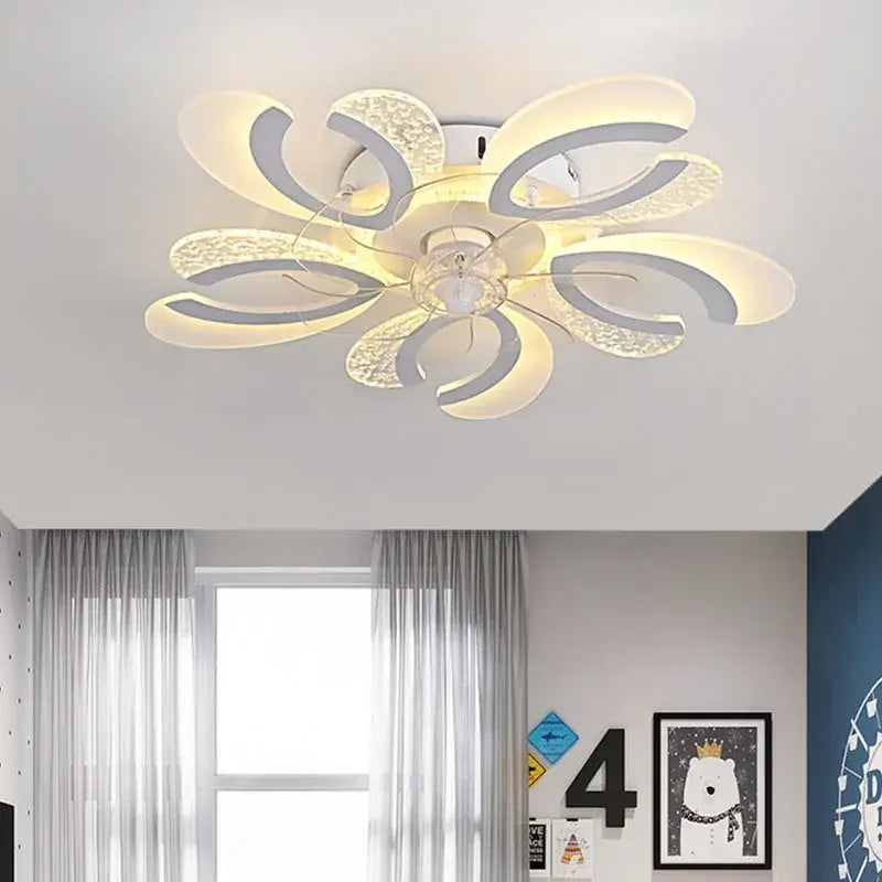 Modern black & white floral ceiling fan light – living room led