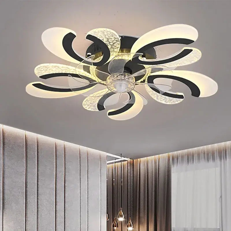 Modern black & white floral ceiling fan light – living room led