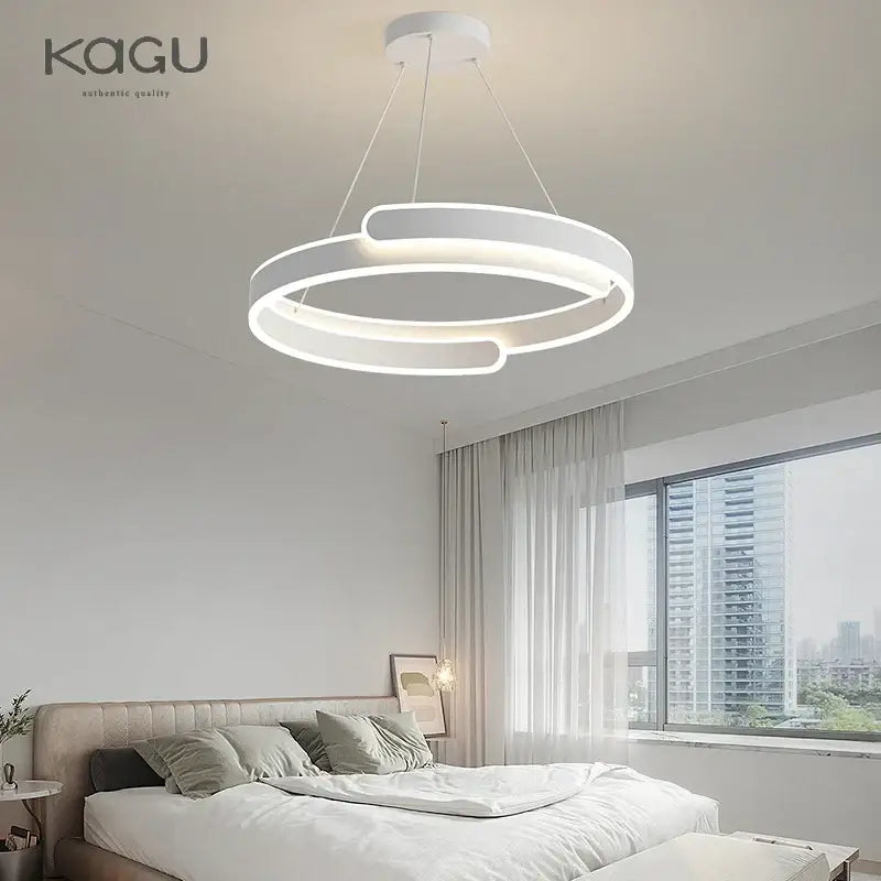 Modern black & white led ring chandelier living room pendant light