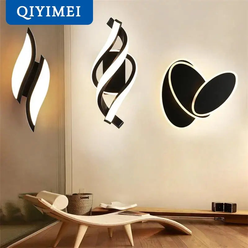 Modern black & white led wall lamps for bedroom sculptural spin design