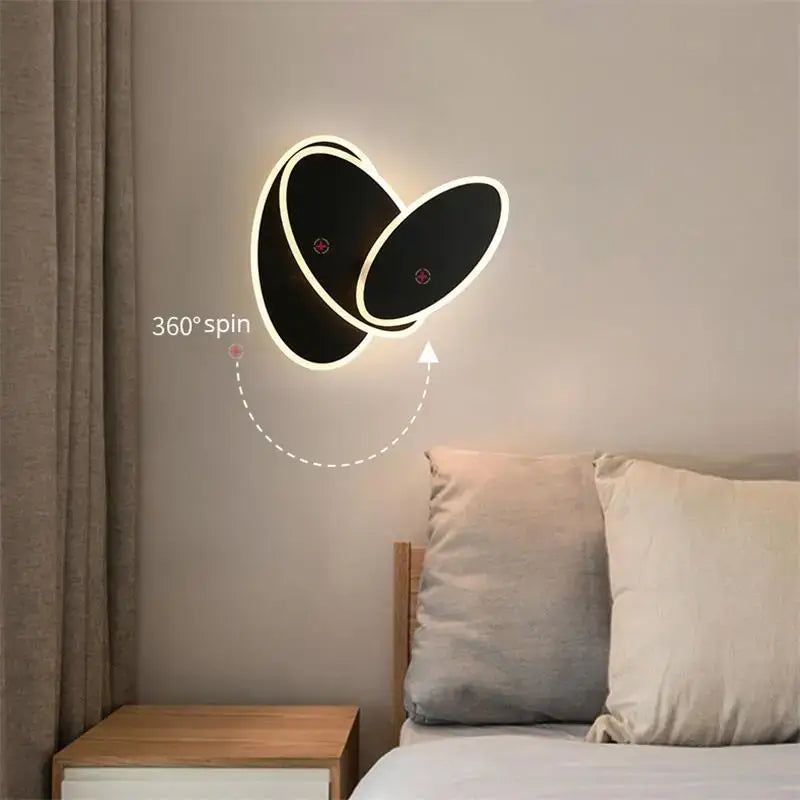 Modern black & white led wall lamps for bedroom sculptural spin design