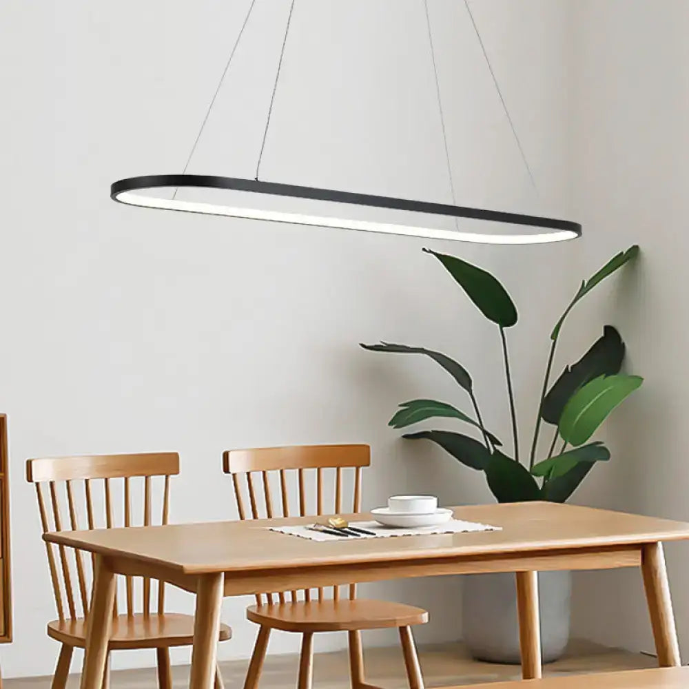 DecorBites™ Modern Oval Suspended LED Restaurant Island Light in Black/White: Stylish Metal Fixture