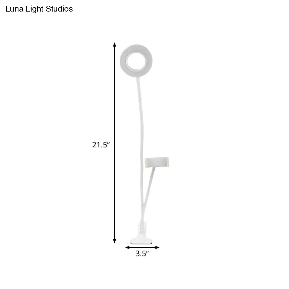 DecorBites™ Sleek Metal Round USB Mirror Lamp with Portable LED Fill Lighting and Flexible Arm, Simplicity Black/White Finish