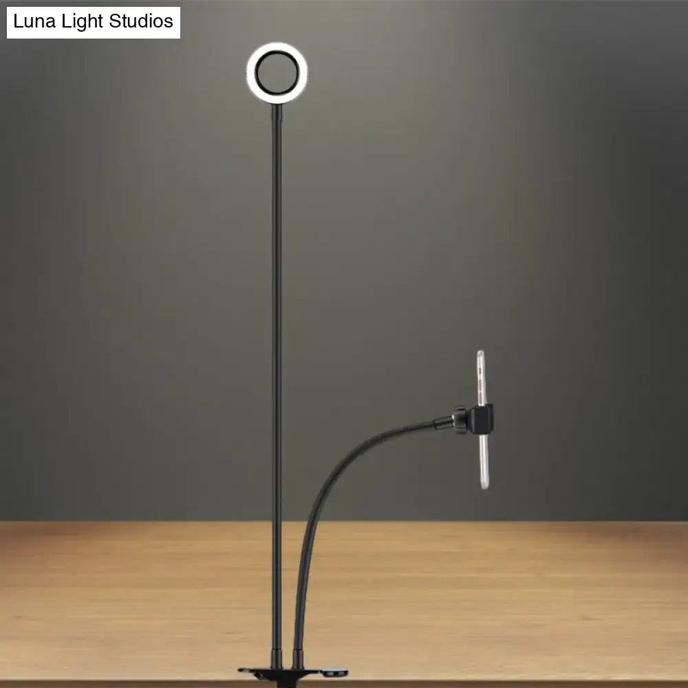 DecorBites™ Sleek Metal Round USB Mirror Lamp with Portable LED Fill Lighting and Flexible Arm, Simplicity Black/White Finish