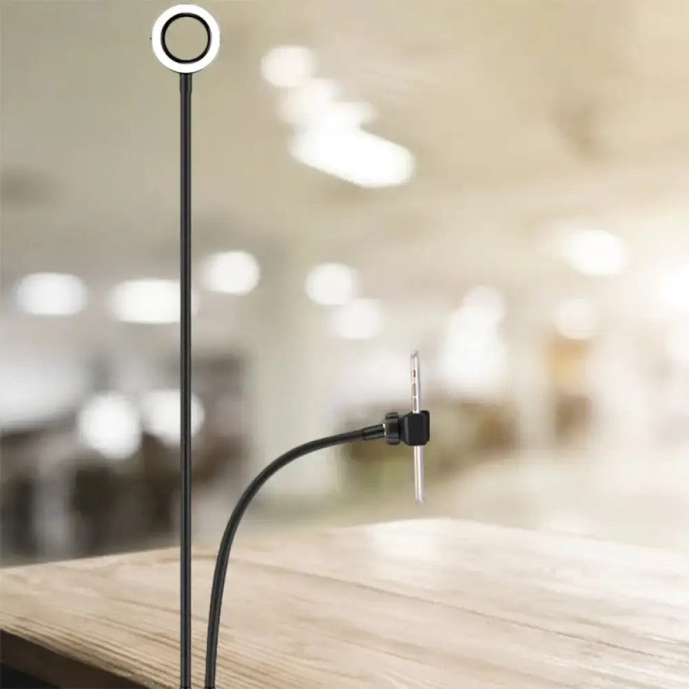 DecorBites™ Sleek Metal Round USB Mirror Lamp with Portable LED Fill Lighting and Flexible Arm, Simplicity Black/White Finish