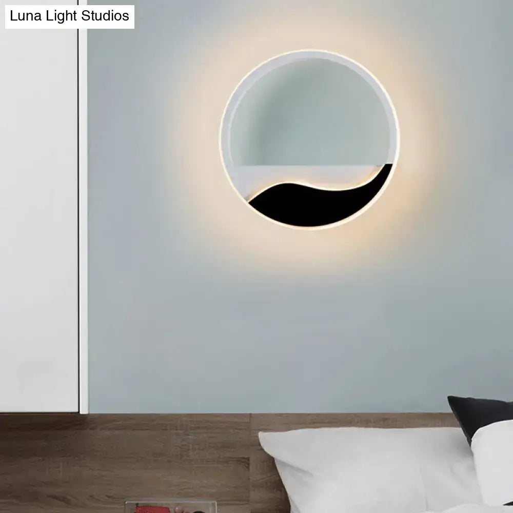 DecorBites™ Minimalist LED Wall Light w/ Wave Patterned Acrylic Frame - black/white, warm/white