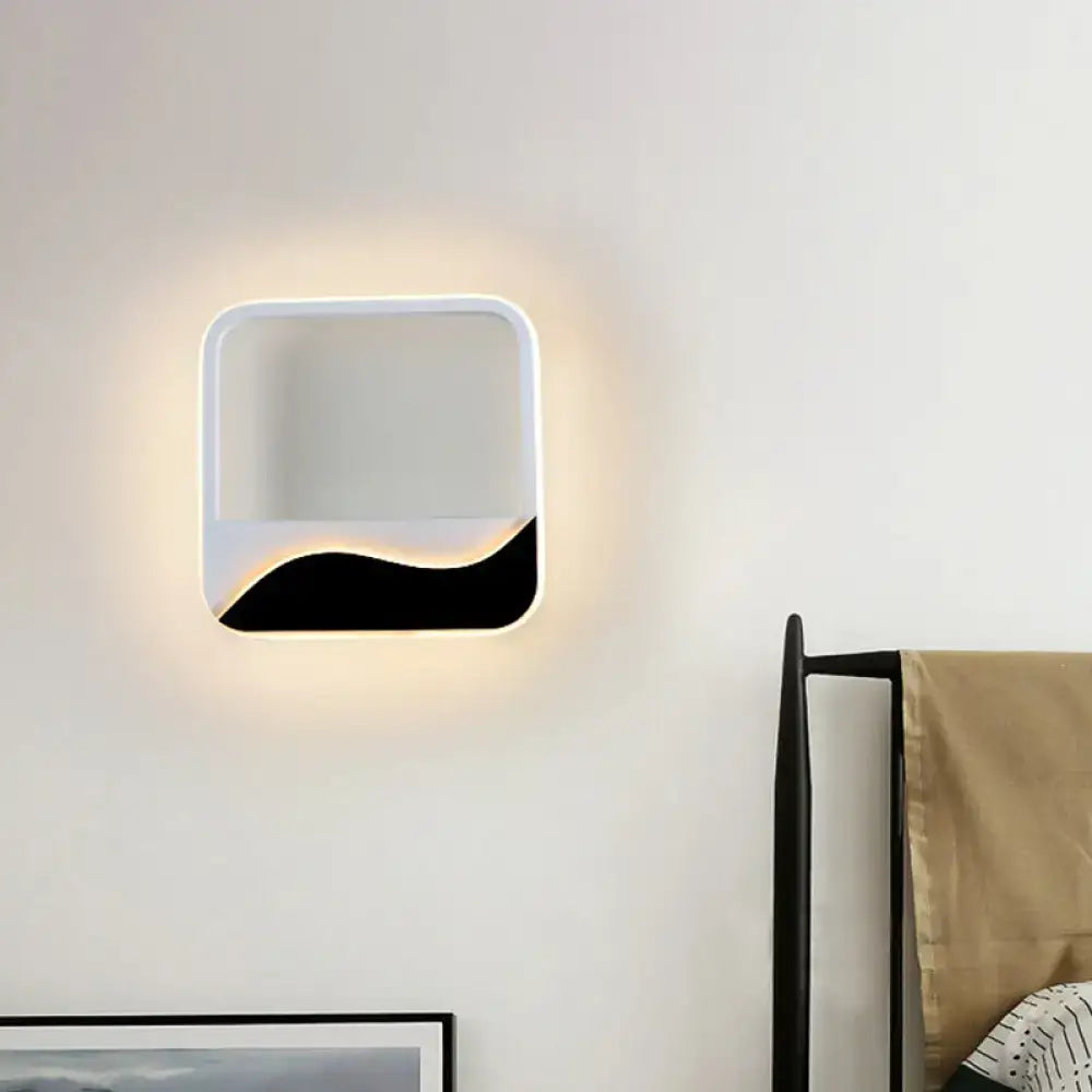 DecorBites™ Minimalist LED Wall Light w/ Wave Patterned Acrylic Frame - black/white, warm/white