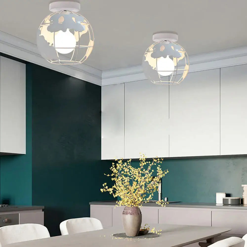 Modern black & white world map globe ceiling light shade living room