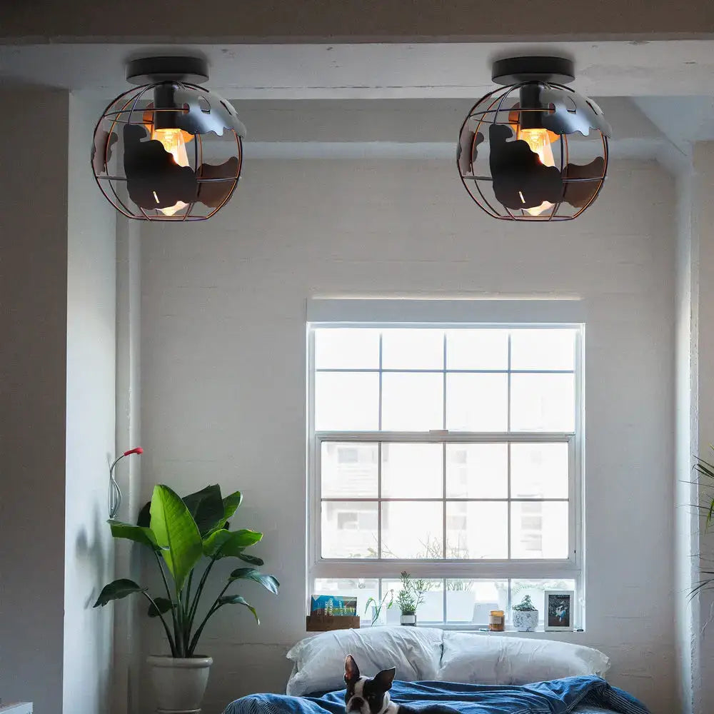 Modern black & white world map globe ceiling light shade living room
