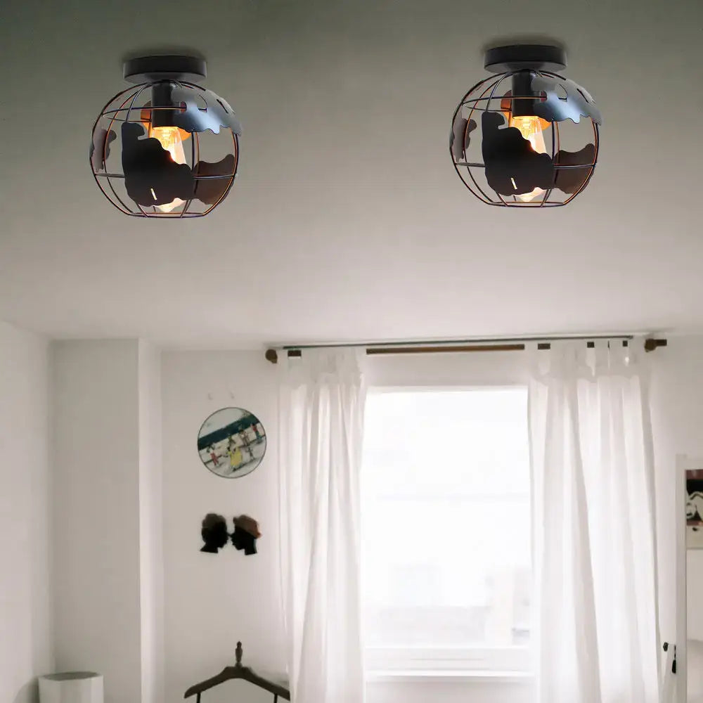 Modern black & white world map globe ceiling light shade living room
