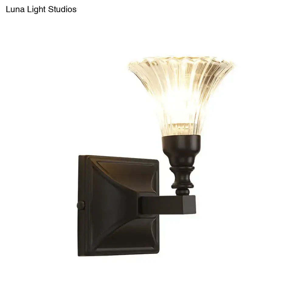 DecorBites™ Modern Black Wide Flare Flush Mount Wall Sconce with Crystal Accent – Bedside Light Fixture