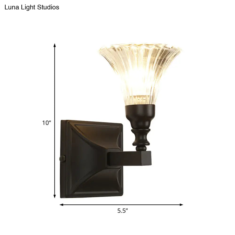 DecorBites™ Modern Black Wide Flare Flush Mount Wall Sconce with Crystal Accent – Bedside Light Fixture