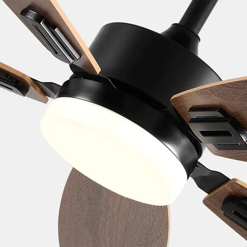 Modern black & wood blade ceiling fan with led light for living room