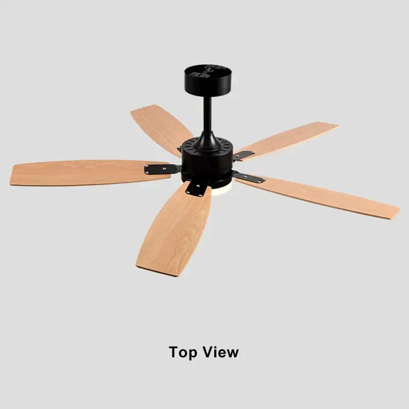 Modern black & wood blade ceiling fan with led light for living room