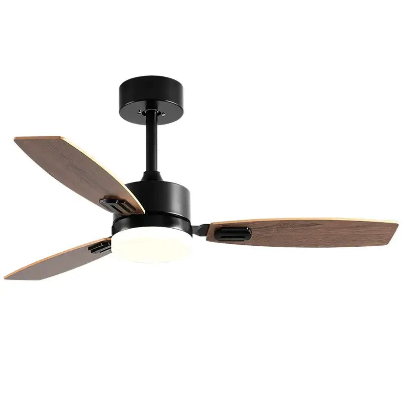 Modern black & wood blade ceiling fan with led light for living room