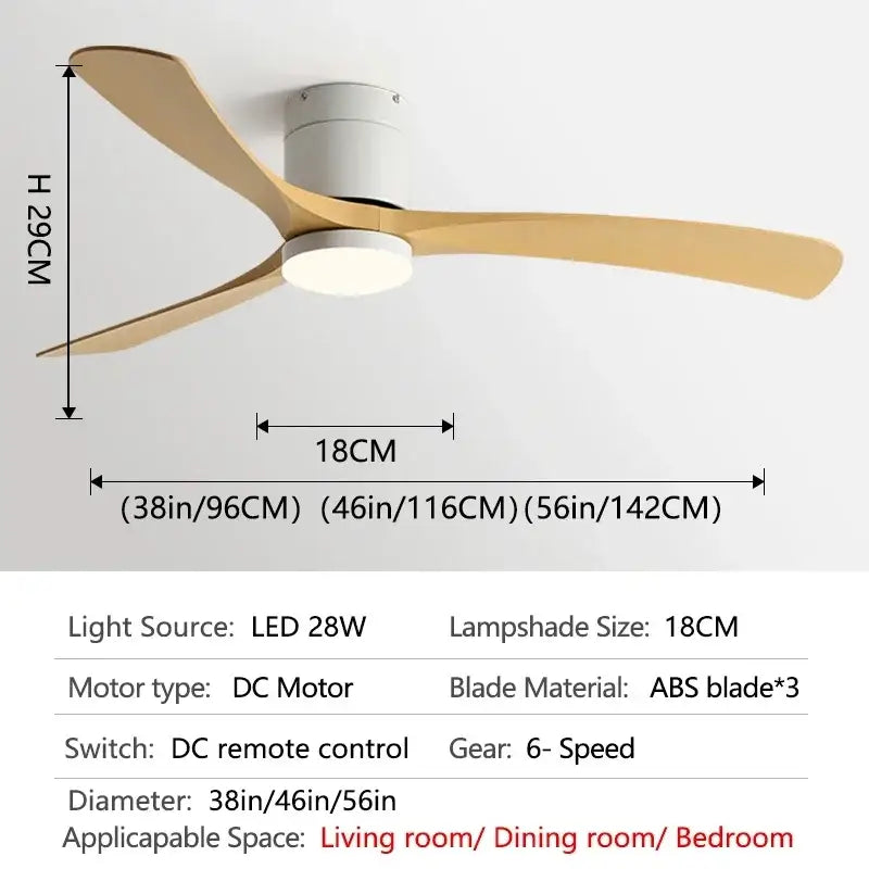 Modern black wooden ceiling fan with led light and remote bedroom