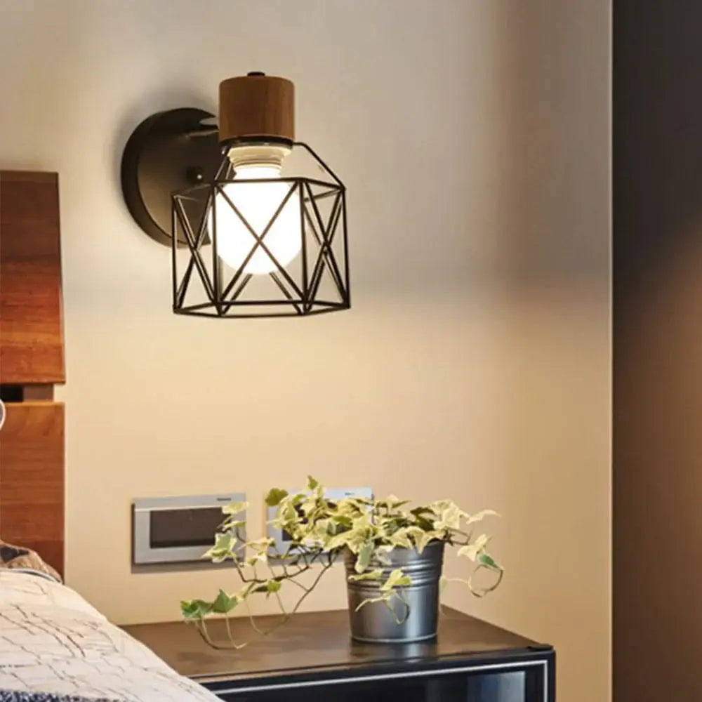 DecorBites™ Black Wooden Wall Light Modern E27 LED Sconce Living Room Decor